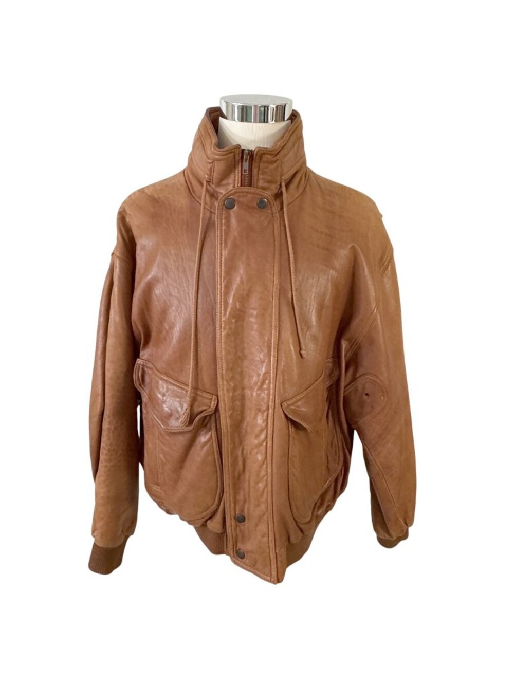 Silverado Brown Motorcycle Bomber Jacket Coat Size XL Vintage 1990s Wool Lined
